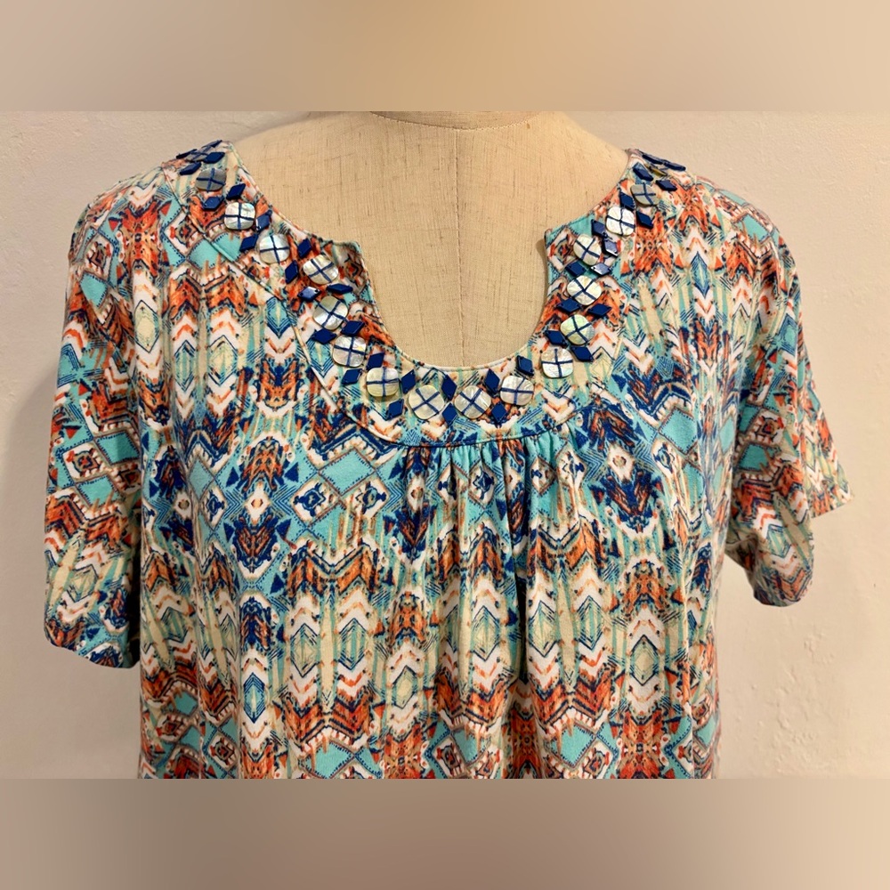 Ruby Rd. Multicolor Geometric Short Sleeve Top - Picture 4 of 7